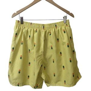 Uzzi Mens Size XXL Yellow White Striped Pineapple Swim Trunks Shorts Brief Liner
